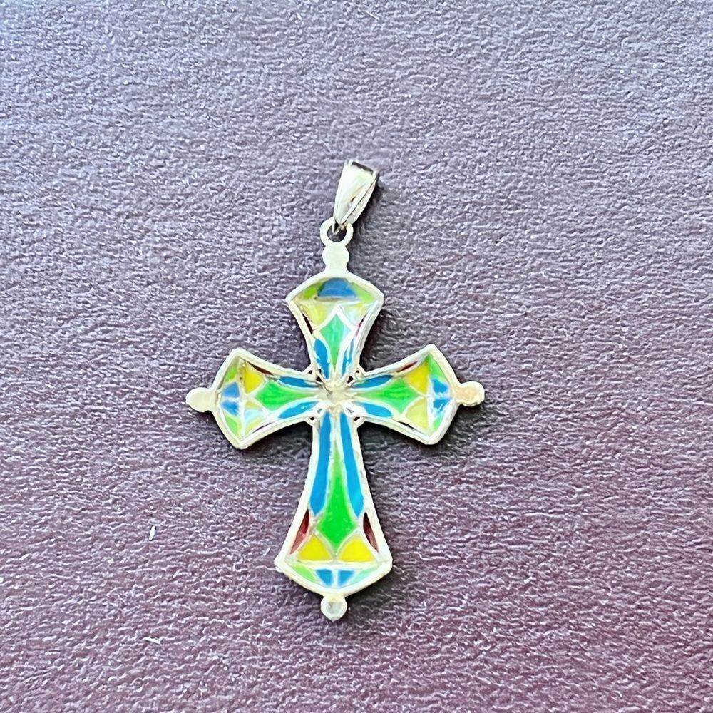 14k Gold Multi- Color Enamel Cross - Picture 13 of 13